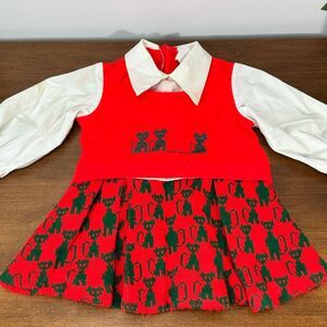 Vintage Nannette Baby Girls 2T Christmas Sweater Dress Red Green White Cats USA